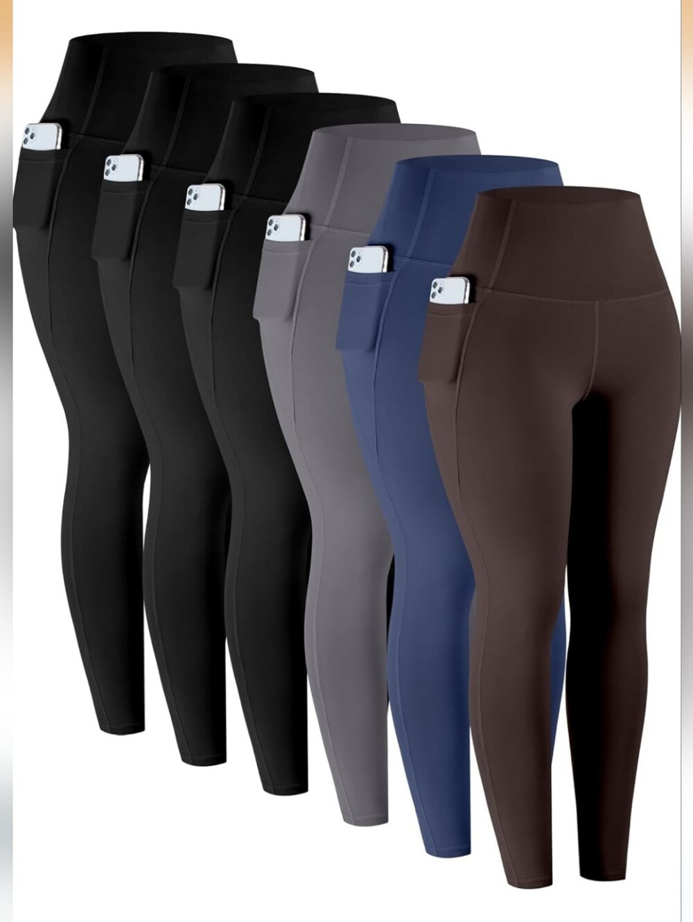Women’s High-Waist Pocket Leggings - Black, Gray, Blue, Brown